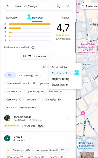 sort google maps reviews by date most recent