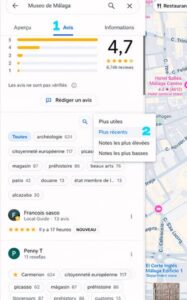 trier avis google maps par date plus recents