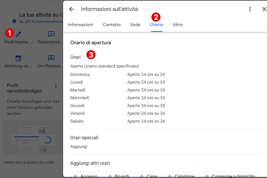 cambiare orario google my business
