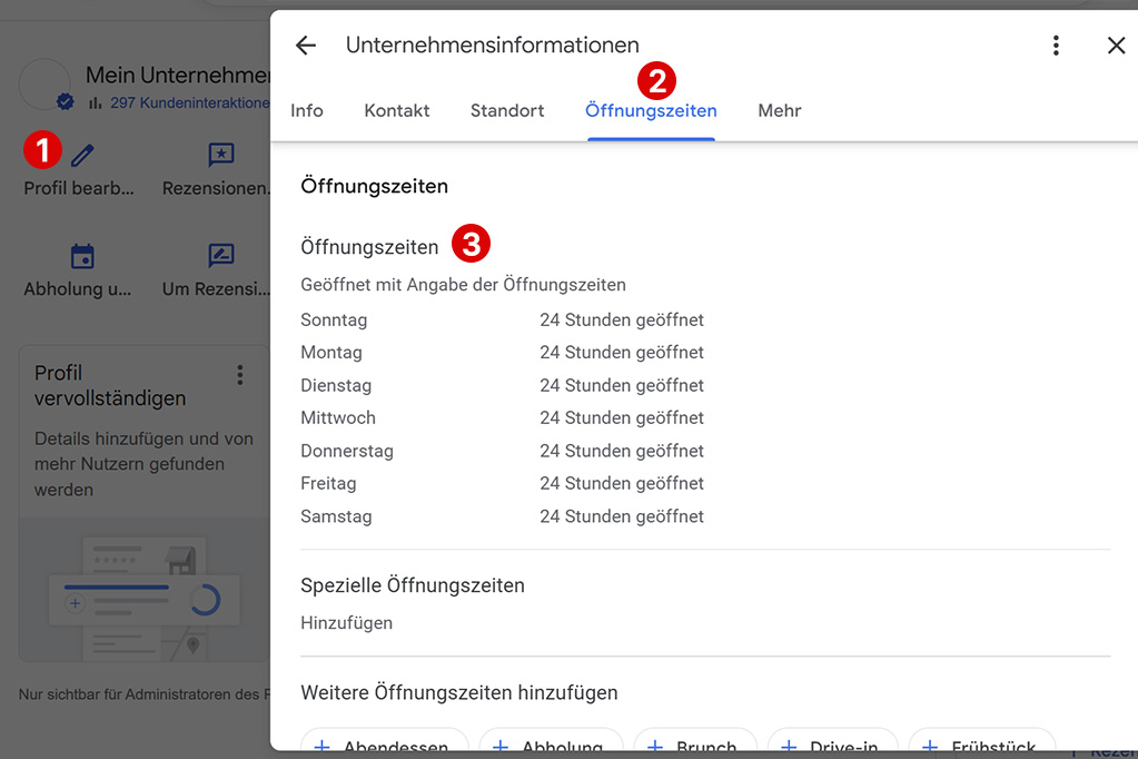 google my business offnungszeiten andern