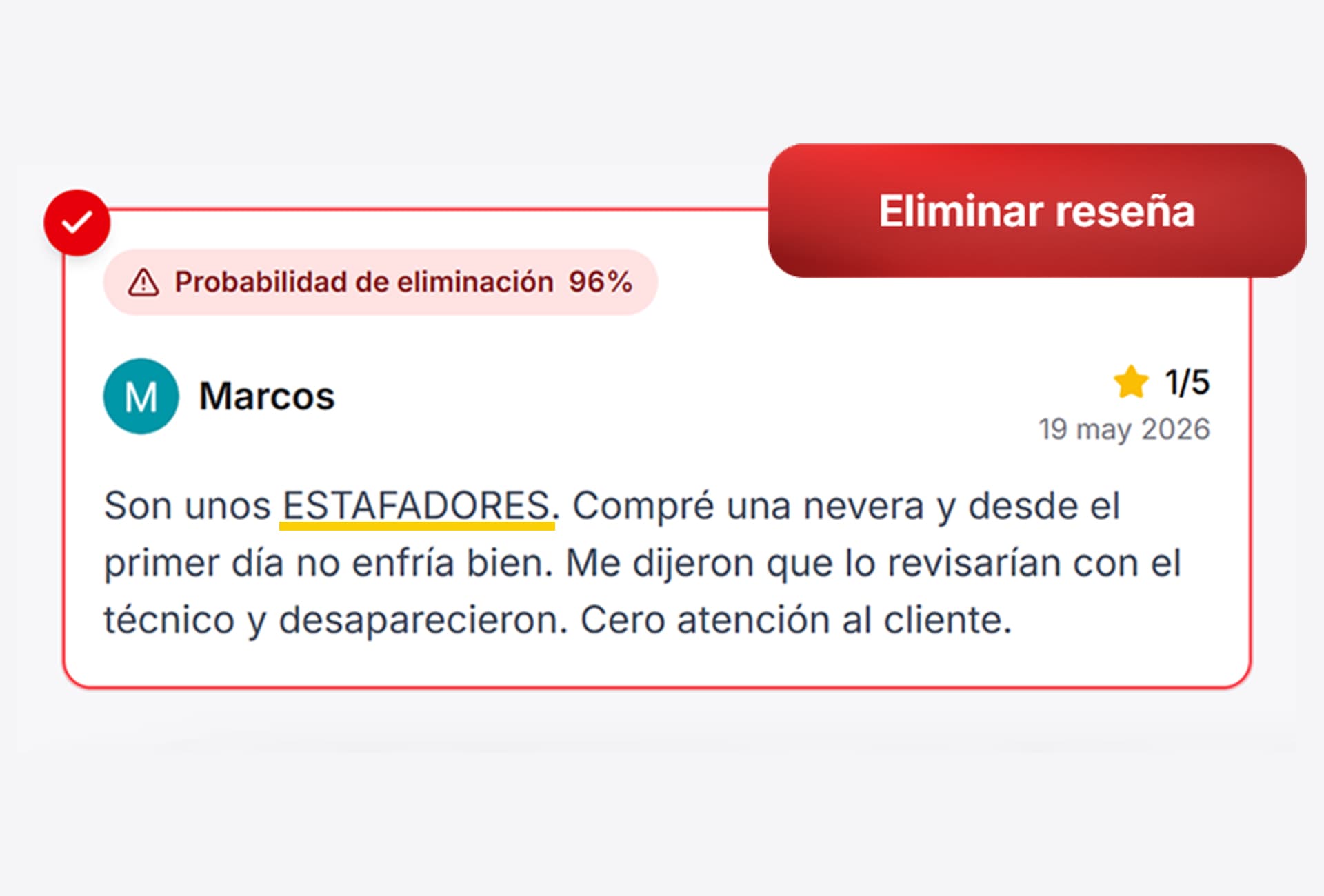 Eliminar reseñas en Opinas