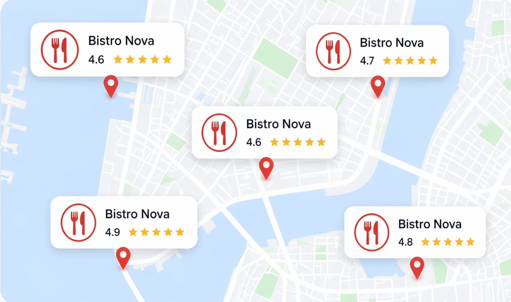 Mapa con varias ubicaciones de negocios